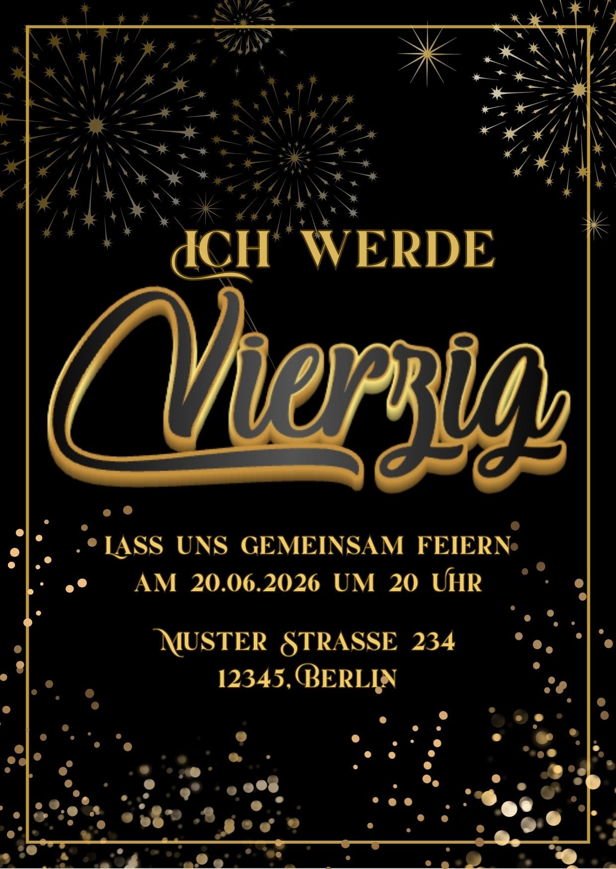 Schwarz & Gold Einladungen zum Geburtstagsfeier - Download Link!