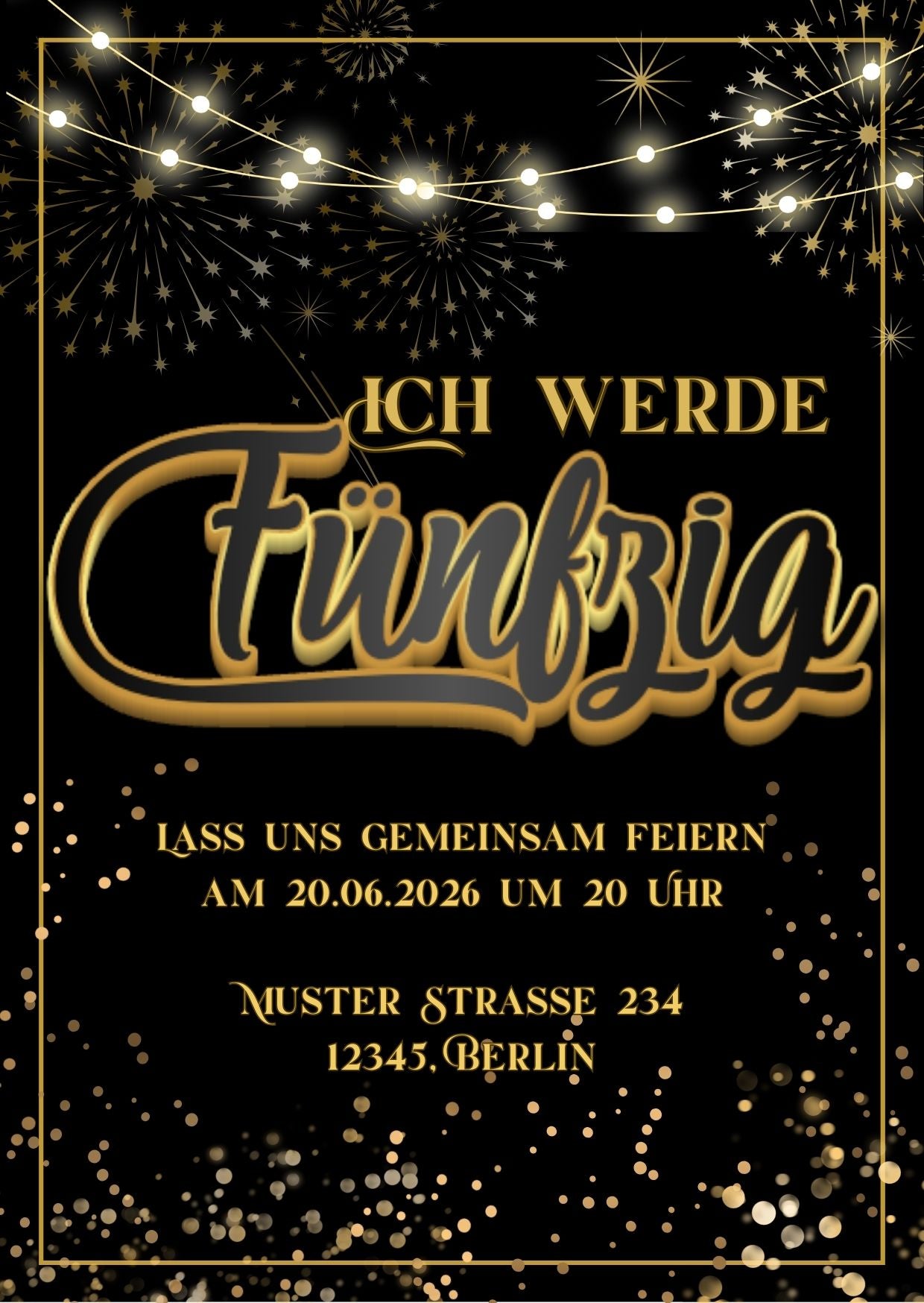Schwarz & Gold Einladungen zum Geburtstagsfeier - Download Link!