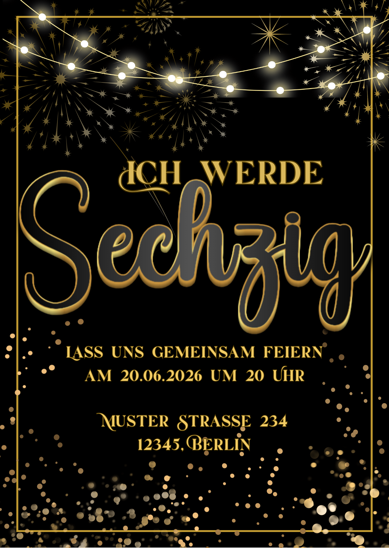 Schwarz & Gold Einladungen zum Geburtstagsfeier - Download Link!